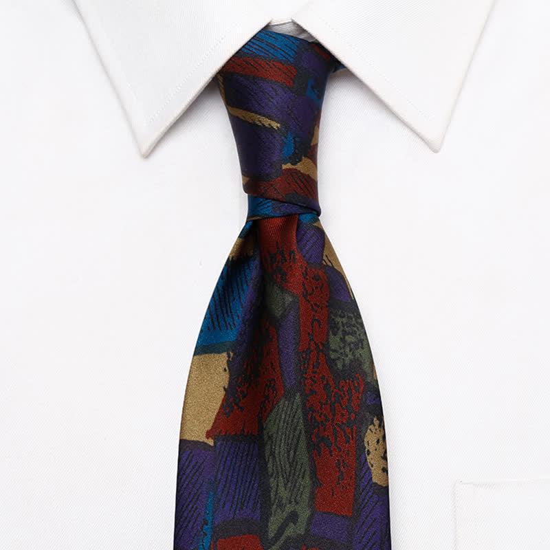 Men's Colored Maze Design Oil Painting Necktie - image 1