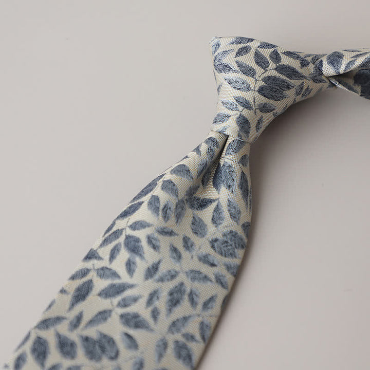 Men's Gray Blue Branch Leaves Printing Necktie - image 1