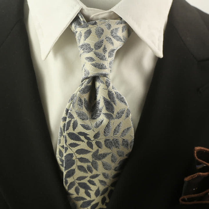 Men's Gray Blue Branch Leaves Printing Necktie - Gray Blue & Ivory - image 0