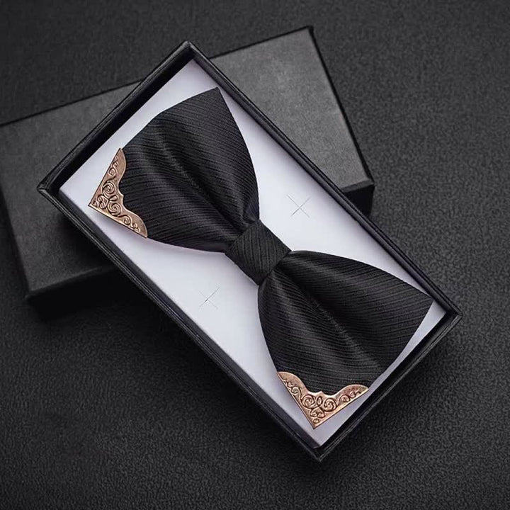 Men's Golden Metal Tipped Twilled Bow Tie - Black - image 2