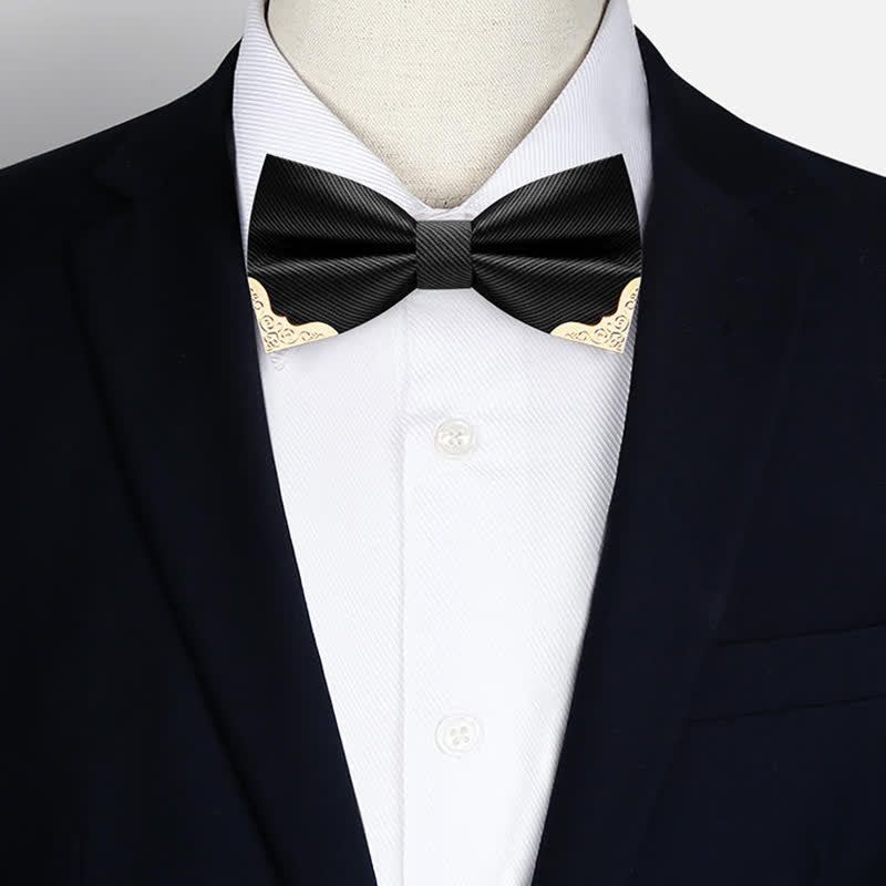 Men's Golden Metal Tipped Twilled Bow Tie - image 1