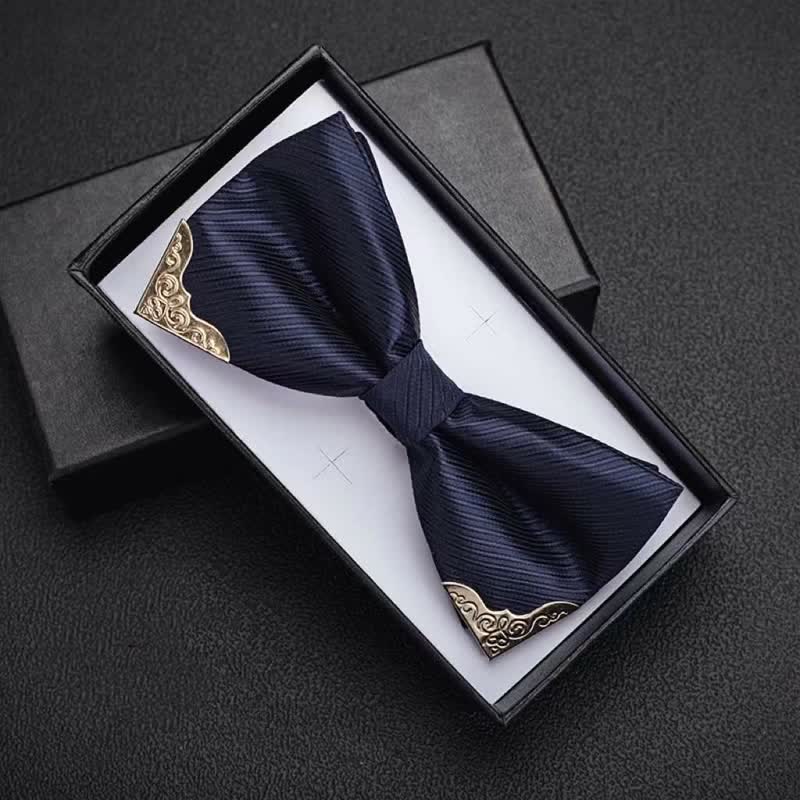 Men's Golden Metal Tipped Twilled Bow Tie - Navy - image 8