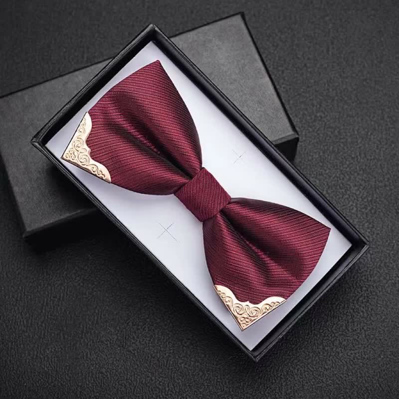 Men's Golden Metal Tipped Twilled Bow Tie - Burgundy - image 9