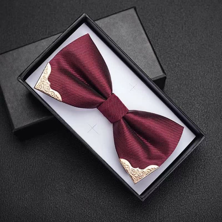 Men's Golden Metal Tipped Twilled Bow Tie - Burgundy - image 9