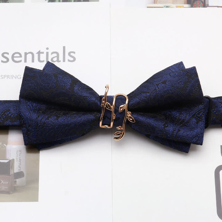 Men's Paisley Golden Vine Leaf Branch Bow Tie - Navy - image 3