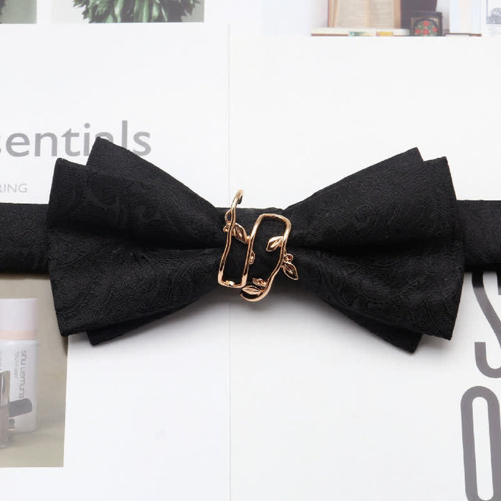 Men's Paisley Golden Vine Leaf Branch Bow Tie - Black - image 2