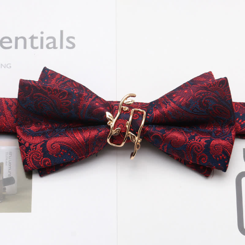 Men's Paisley Golden Vine Leaf Branch Bow Tie - Burgundy - image 0
