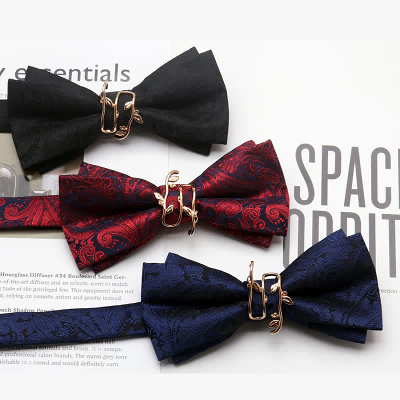 Men's Paisley Golden Vine Leaf Branch Bow Tie - image 1