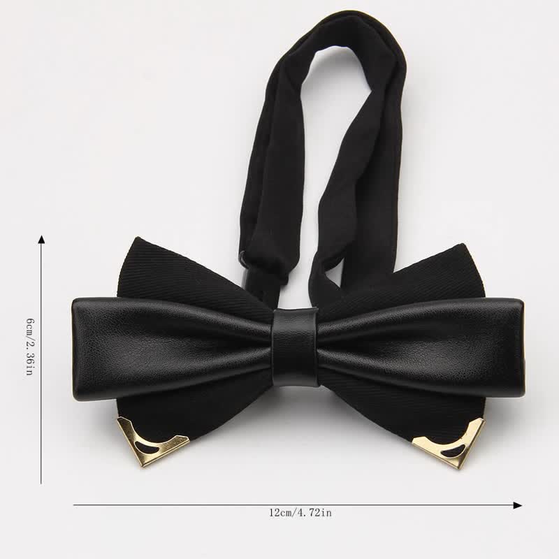 Men's Double Leather Golden Metal Edge Bow Tie - image 2