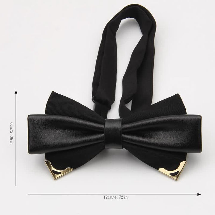 Men's Double Leather Golden Metal Edge Bow Tie - image 2