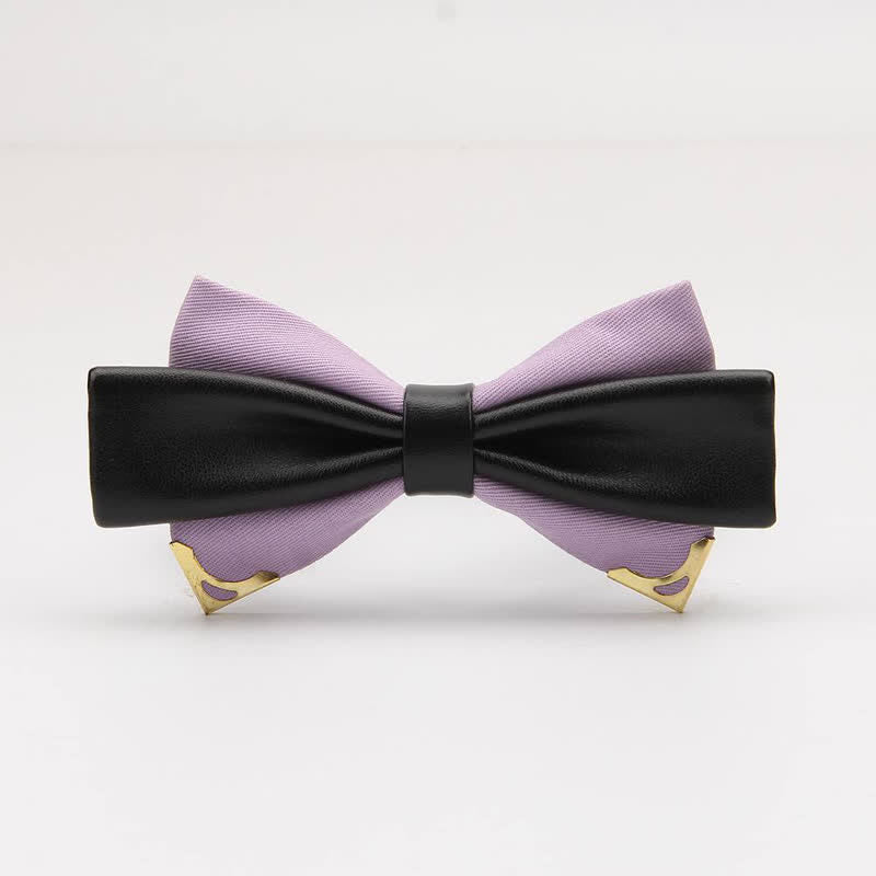 Men's Double Leather Golden Metal Edge Bow Tie - Violet - image 19