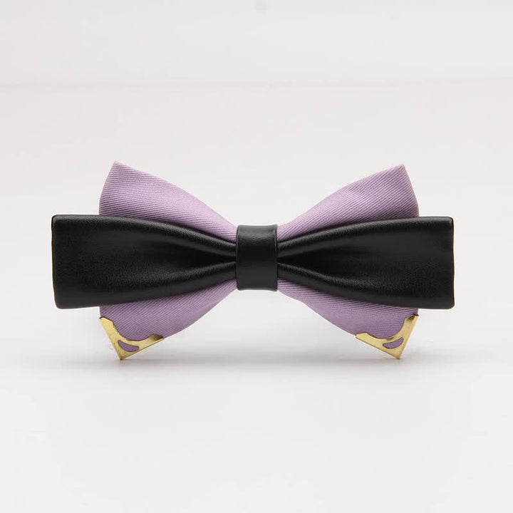 Men's Double Leather Golden Metal Edge Bow Tie - Violet - image 19