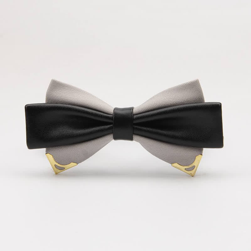 Men's Double Leather Golden Metal Edge Bow Tie - LightGray - image 18