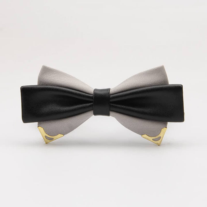 Men's Double Leather Golden Metal Edge Bow Tie - LightGray - image 18