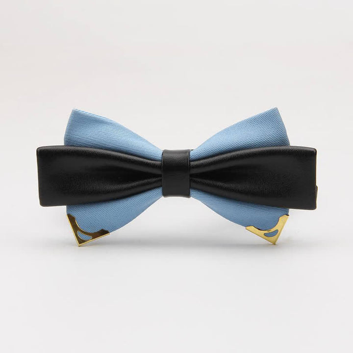 Men's Double Leather Golden Metal Edge Bow Tie - LightBlue - image 16