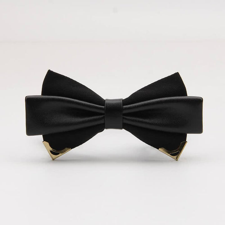 Men's Double Leather Golden Metal Edge Bow Tie - Black - image 5