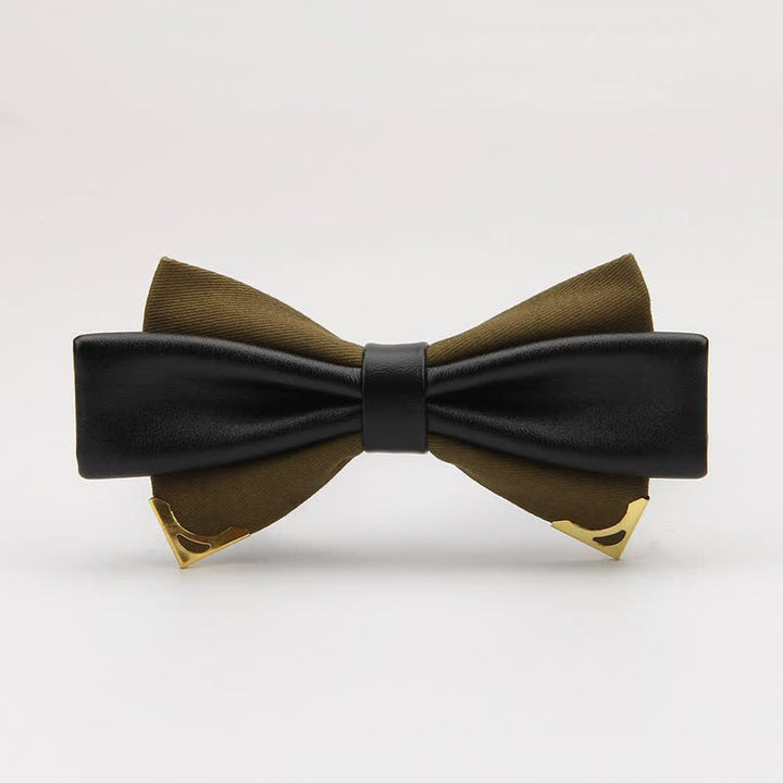 Men's Double Leather Golden Metal Edge Bow Tie - Army Green - image 12