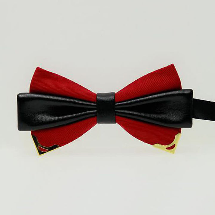 Men's Double Leather Golden Metal Edge Bow Tie - Red - image 10