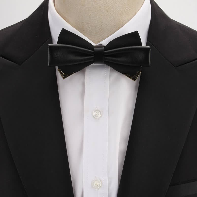Men's Double Leather Golden Metal Edge Bow Tie - image 1