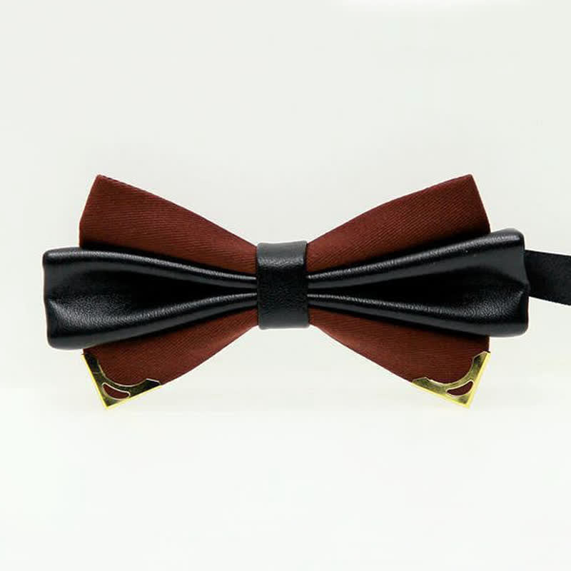 Men's Double Leather Golden Metal Edge Bow Tie - Chocolate - image 14