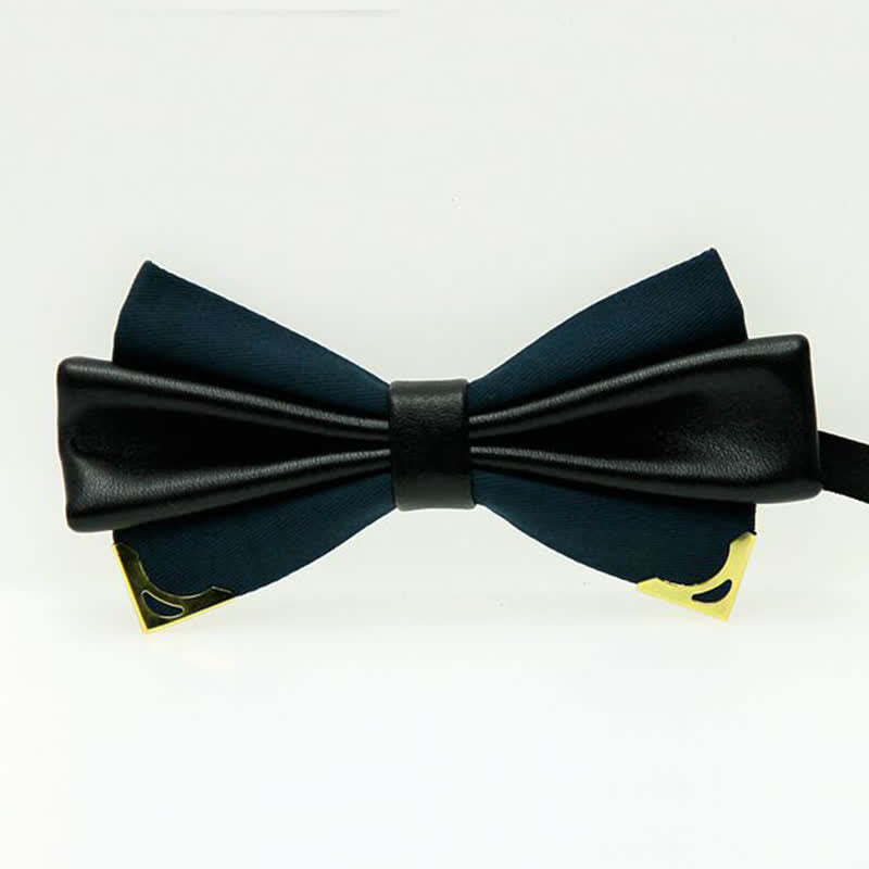 Men's Double Leather Golden Metal Edge Bow Tie - Indigo - image 17