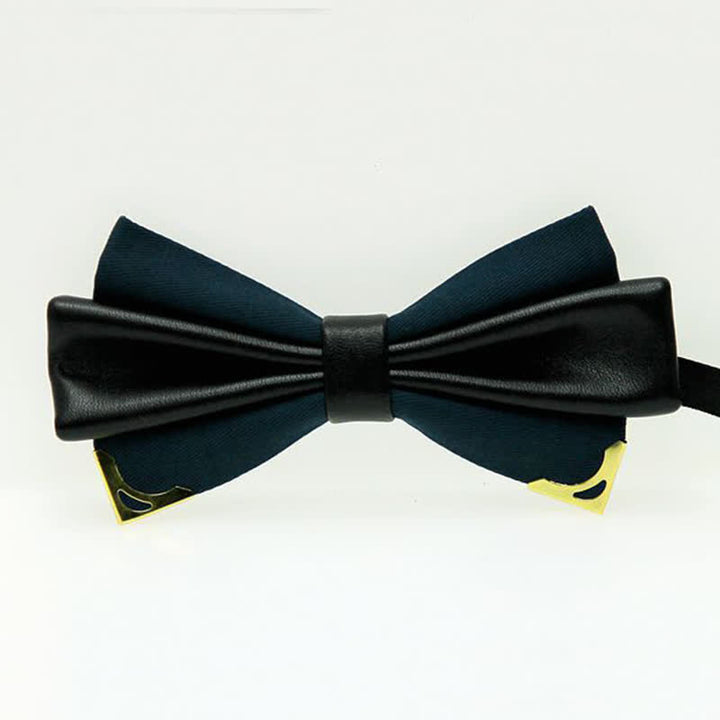 Men's Double Leather Golden Metal Edge Bow Tie - Indigo - image 17