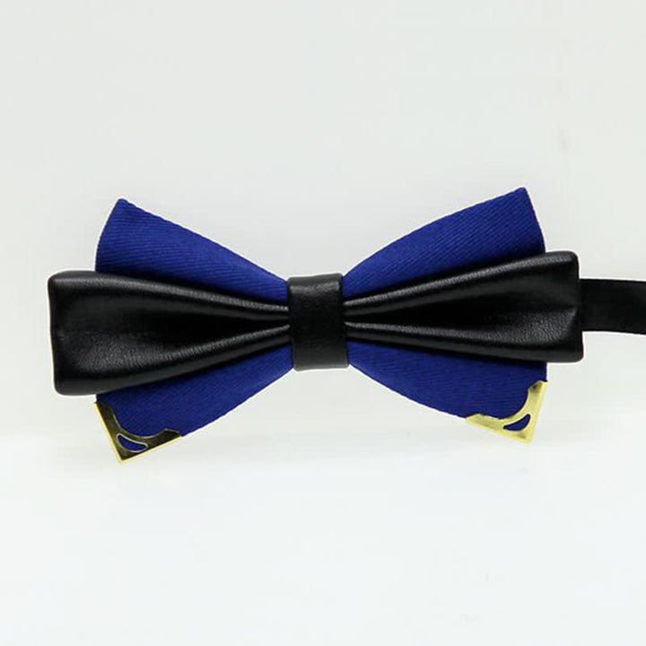 Men's Double Leather Golden Metal Edge Bow Tie - Royal - image 7