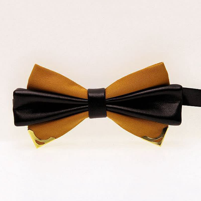 Men's Double Leather Golden Metal Edge Bow Tie - Goldenrod - image 13
