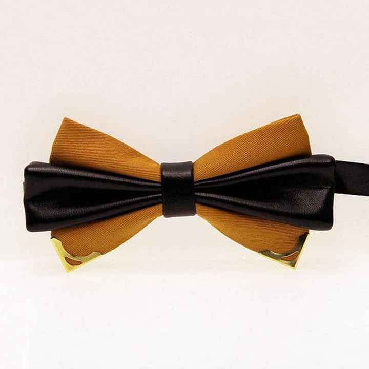 Men's Double Leather Golden Metal Edge Bow Tie - Goldenrod - image 13