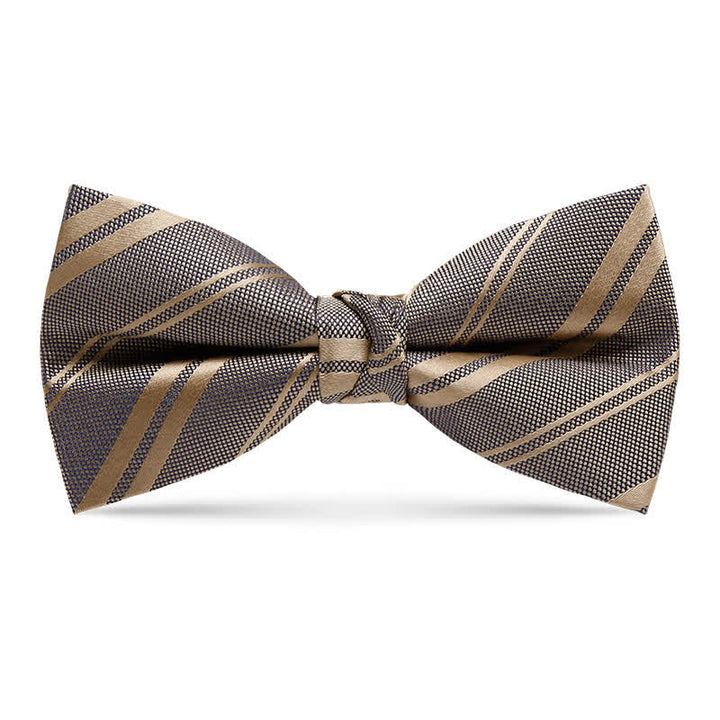 Men's Classic Dark Khaki Diagonal Striped Bow Tie - Khaki - image 0