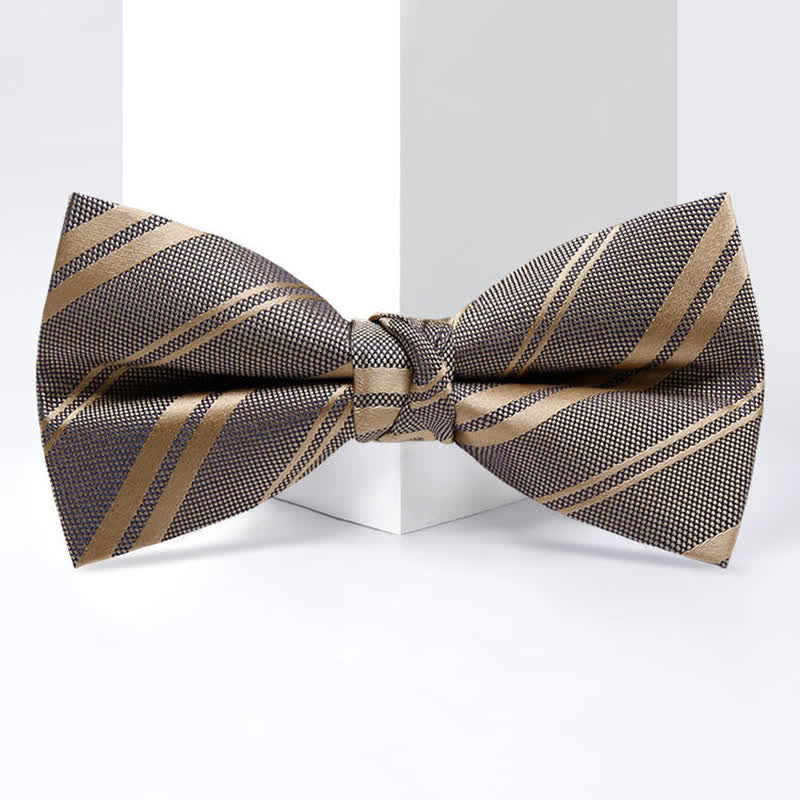 Men's Classic Dark Khaki Diagonal Striped Bow Tie - image 4