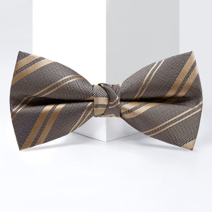 Men's Classic Dark Khaki Diagonal Striped Bow Tie - image 4
