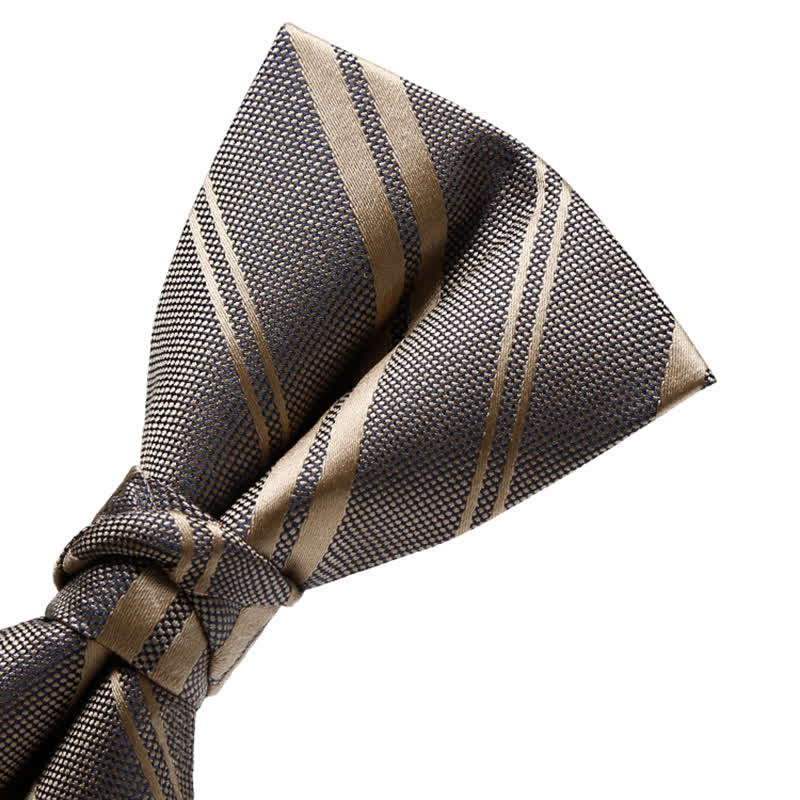 Men's Classic Dark Khaki Diagonal Striped Bow Tie - image 5