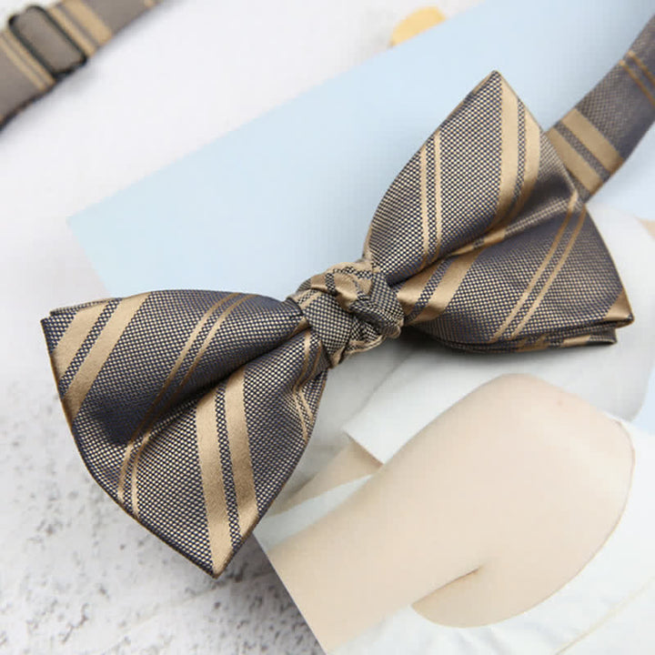 Men's Classic Dark Khaki Diagonal Striped Bow Tie - image 3