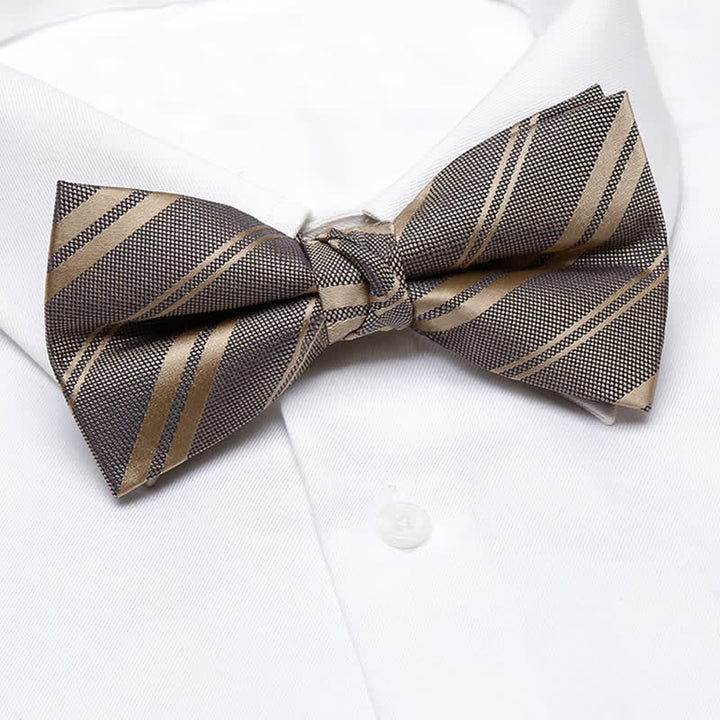 Men's Classic Dark Khaki Diagonal Striped Bow Tie - image 1
