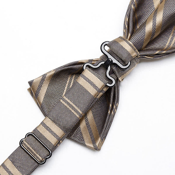 Men's Classic Dark Khaki Diagonal Striped Bow Tie - image 6
