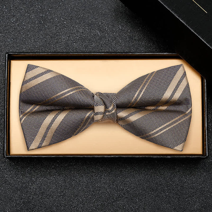 Men's Classic Dark Khaki Diagonal Striped Bow Tie - image 2