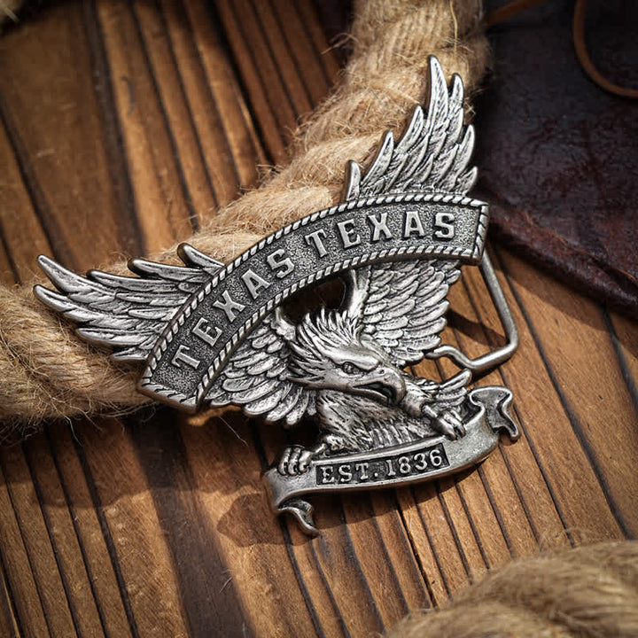 Men's DIY Retro Western Texas Eagle Buckle Leather Belt - Antique Silver - Without Belt - image 0