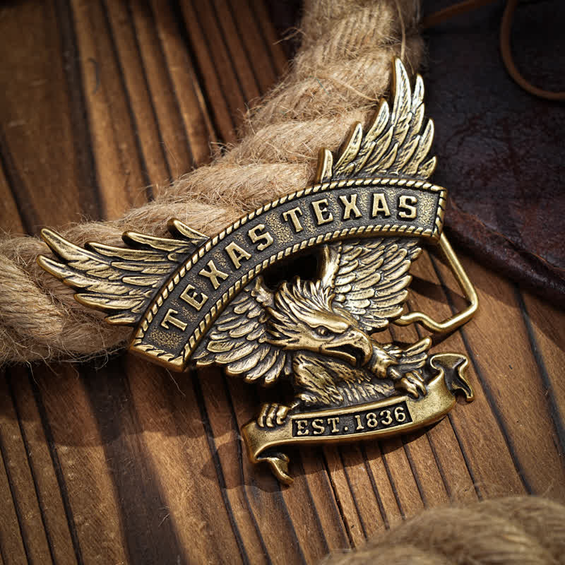 Men's DIY Retro Western Texas Eagle Buckle Leather Belt - Antique Bronze - Without Belt - image 9