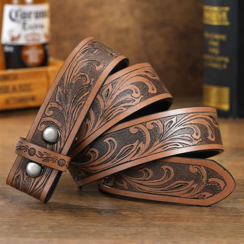 Men's DIY Leather Belt - Brown Floral Belt - 42 - image 9