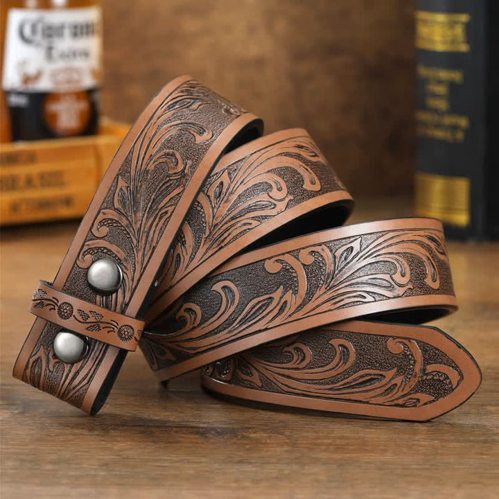 Men's DIY Leather Belt - Brown Floral Belt - 42 - image 9