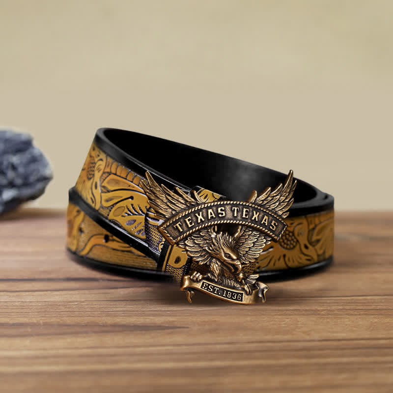 Men's DIY Retro Western Texas Eagle Buckle Leather Belt - Antique Bronze - SandyBrown Belt (40) - image 16