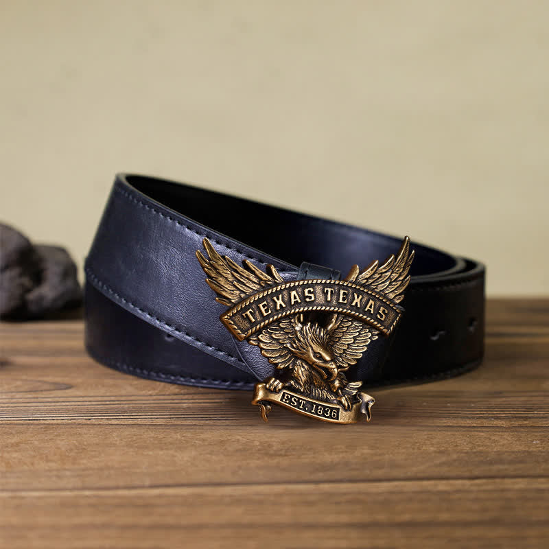 Men's DIY Retro Western Texas Eagle Buckle Leather Belt - Antique Bronze - Black PU Belt (40) - image 11