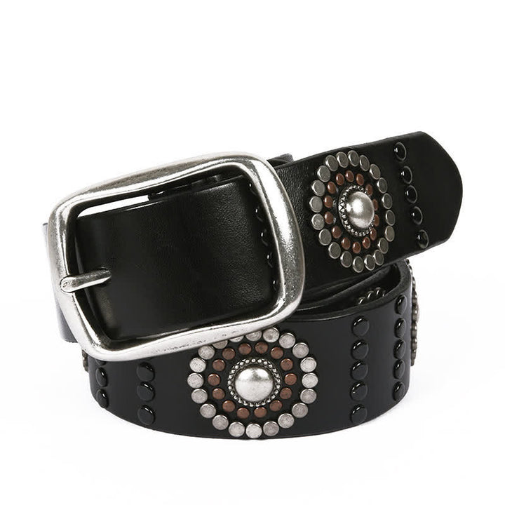 Assorted Round Rivets Decoration Punk Studded Leather Belt - Black - 44 - image 3