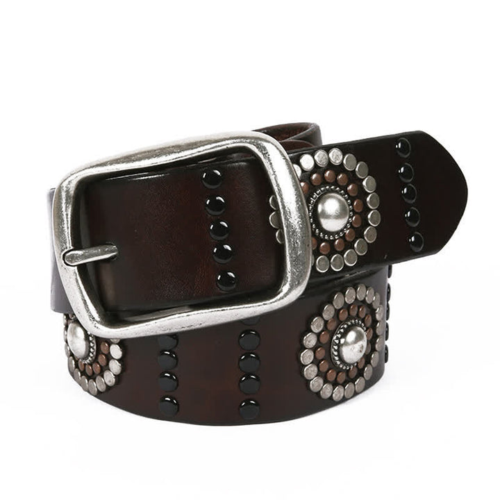 Assorted Round Rivets Decoration Punk Studded Leather Belt - Dark Brown - 44 - image 0