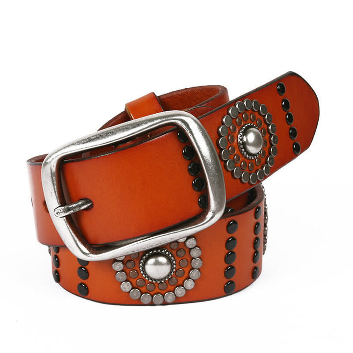 Assorted Round Rivets Decoration Punk Studded Leather Belt - Orange - 44 - image 8