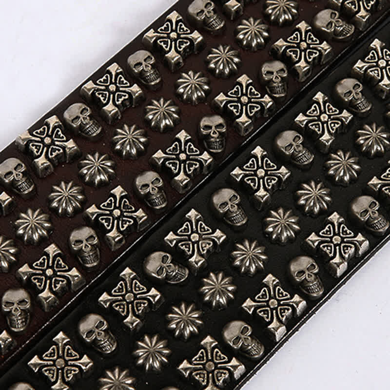 Skulls & Crossbones Three Row Stud Leather Belt - image 6
