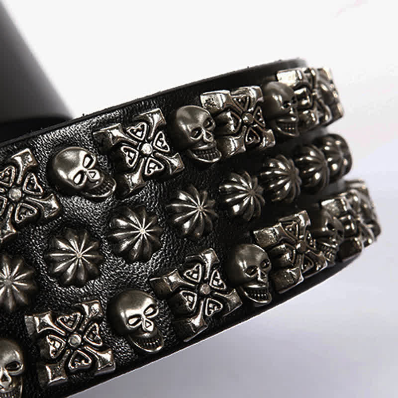 Skulls & Crossbones Three Row Stud Leather Belt - image 5
