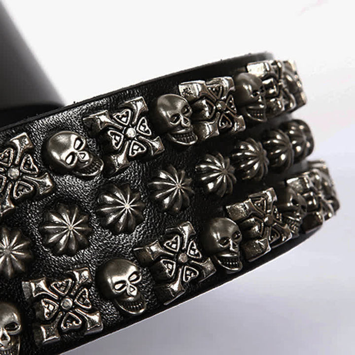 Skulls & Crossbones Three Row Stud Leather Belt - image 5