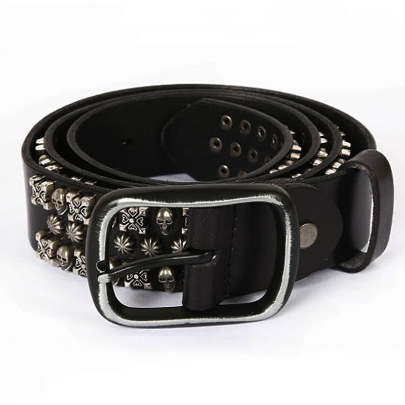 Skulls & Crossbones Three Row Stud Leather Belt - image 2